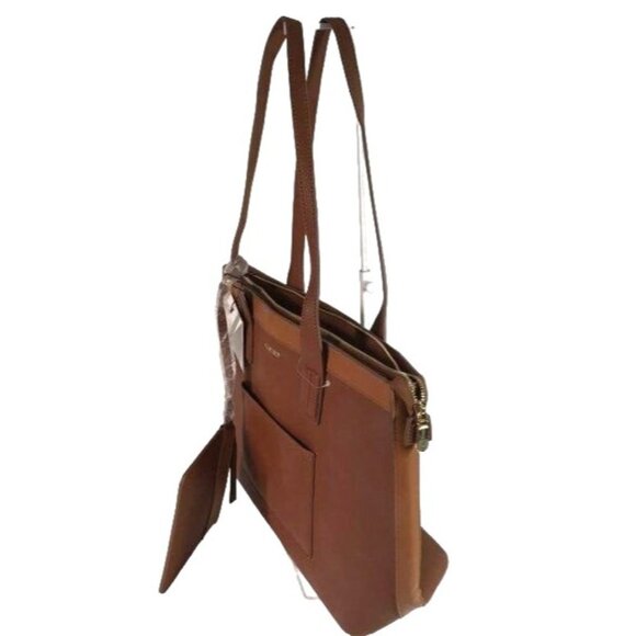 Ellen Tracy Brown Leather Tote Bag With Removable Pouch & Zip Closure - Picture 4 of 6